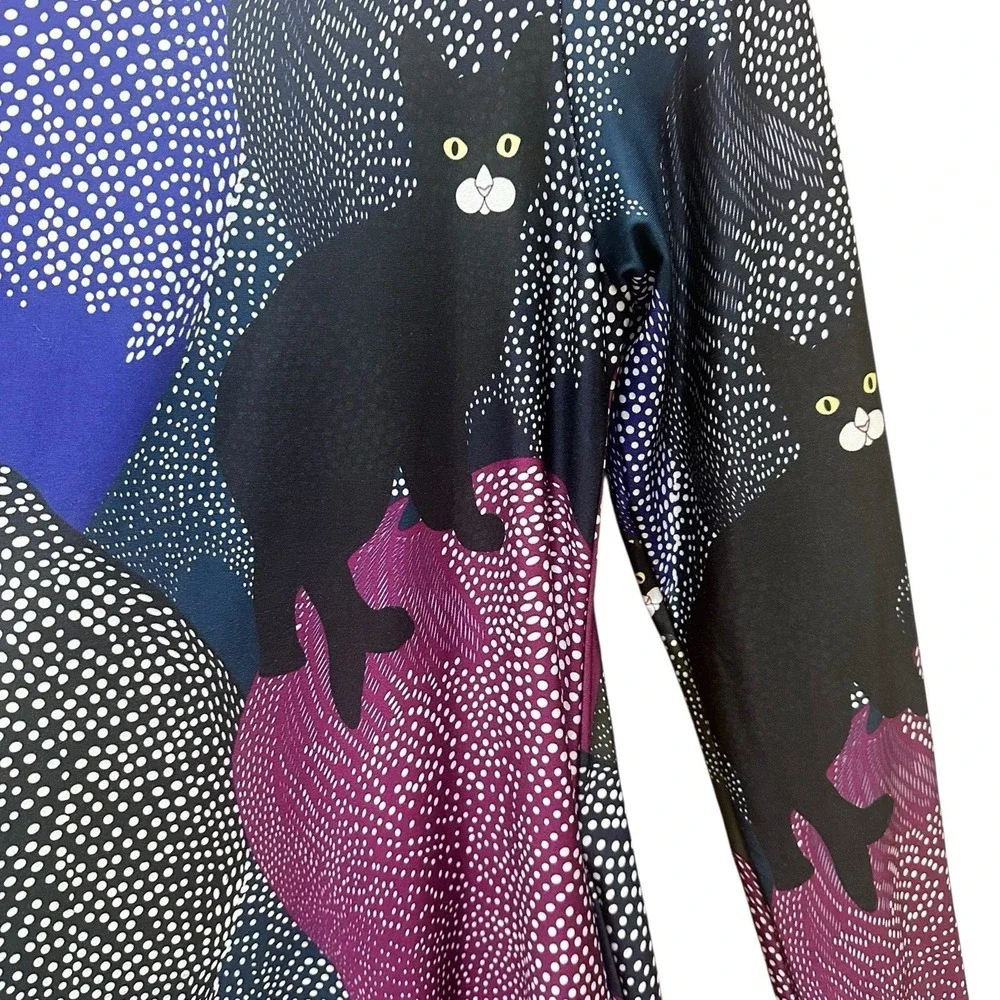 Simply Aster Dress Black Cat Artsy Art to Wear Skater Whimsigoth Stretchy Size S